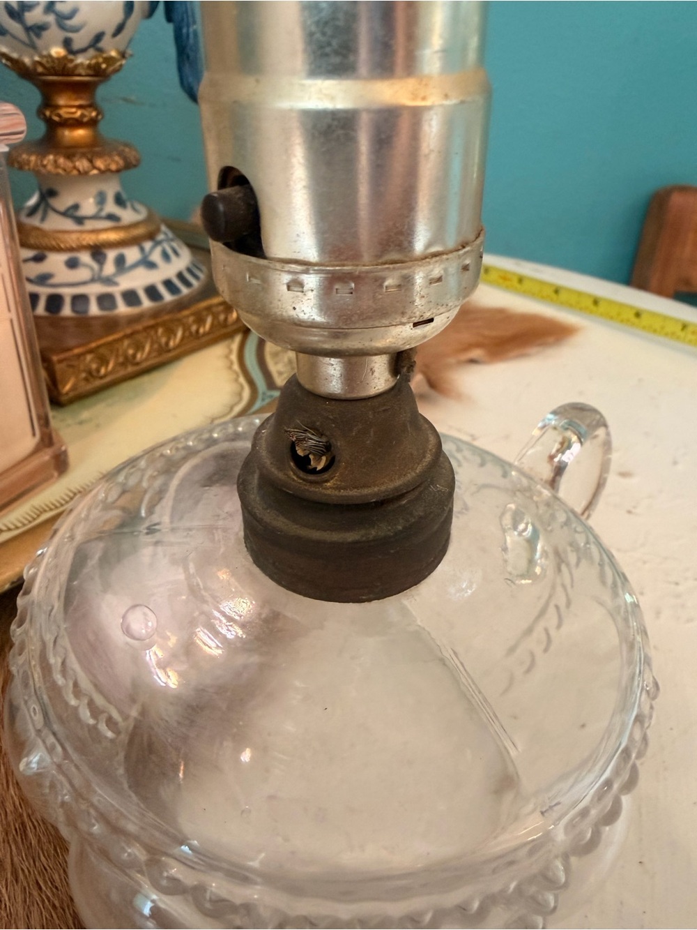 Antique Pressed Glass Bullseye Finger Oil Lamp – Converted to Electric - Picture 6 of 7